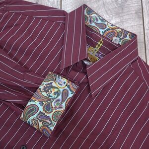 Robert Graham Button Down Shirt Men XL Burgundy Striped Paisley Cuffs Cotton